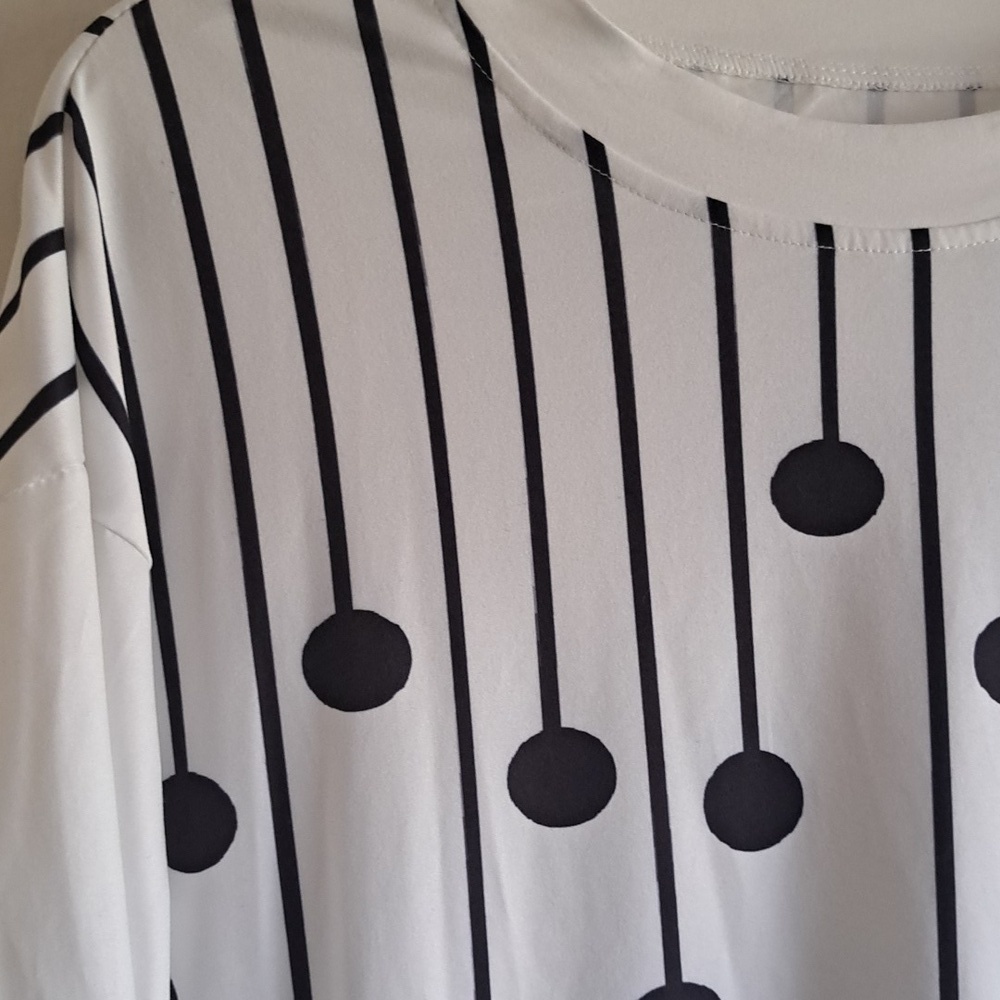White Long Sleeve Shirt with Black Dot Pattern - Picture 3 of 7